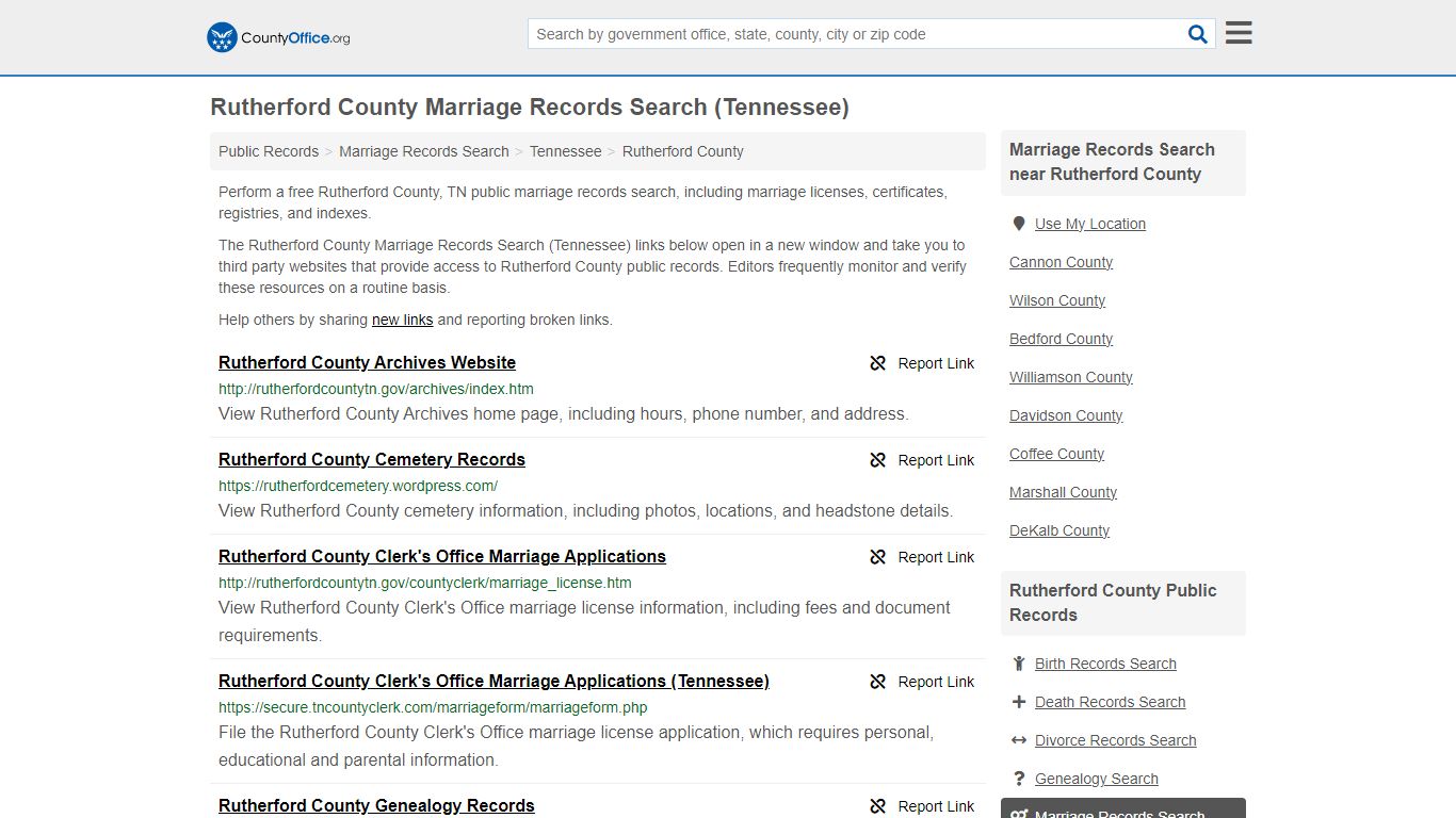 Rutherford County Marriage Records Search (Tennessee) - County Office