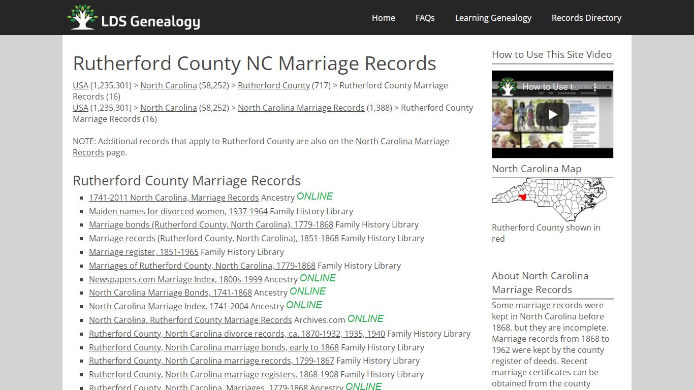 Rutherford County NC Marriage Records - LDS Genealogy