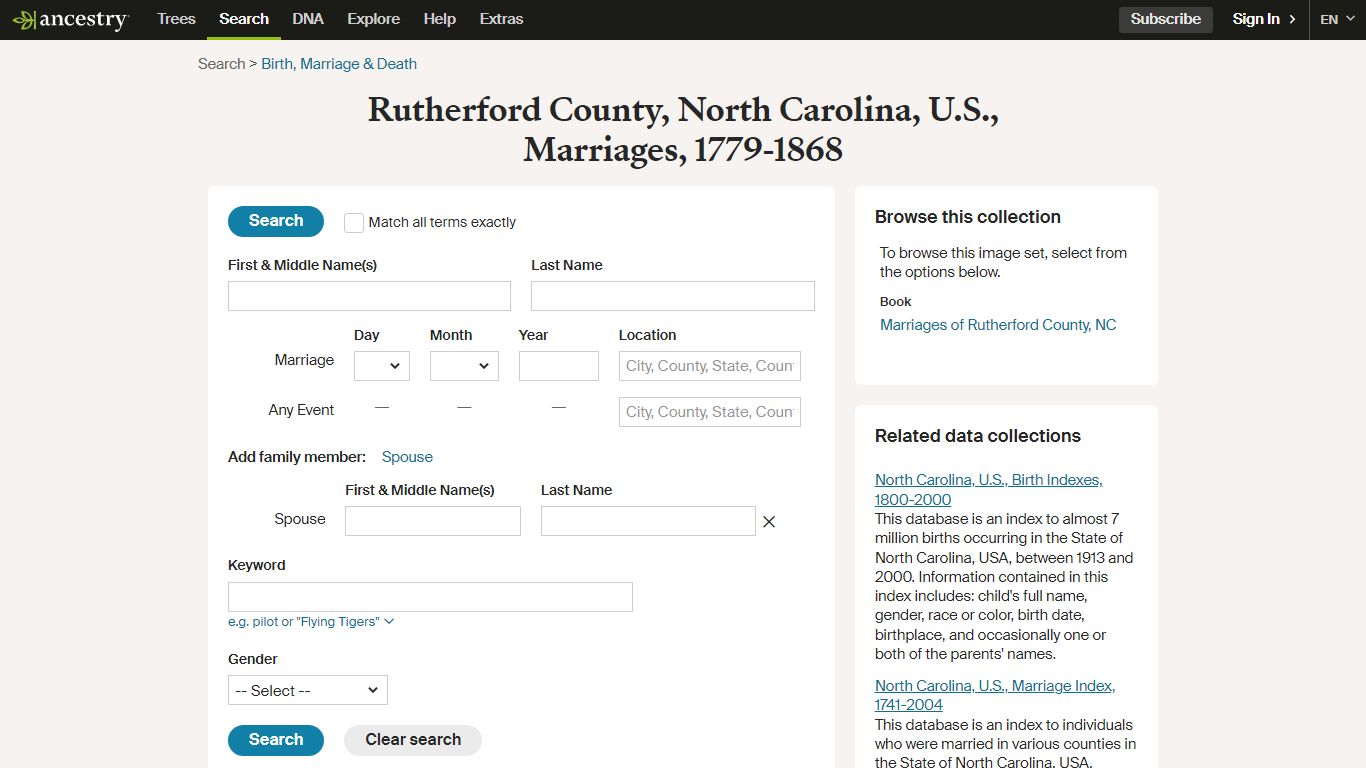 Rutherford County, North Carolina, U.S., Marriages, 1779-1868